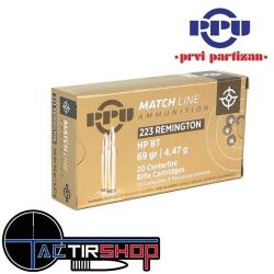 Munition PARTIZAN PPU Cal .223 Remington 69-Grs HPBT Match boite de 20
