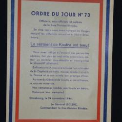 DOCUMENT 2&deg; DIVISION BLINDEE-SERMENT DE KOUFRA ORDRE DU JOUR N&deg; 73-GENERAL LECLERC - 2&deg; DB