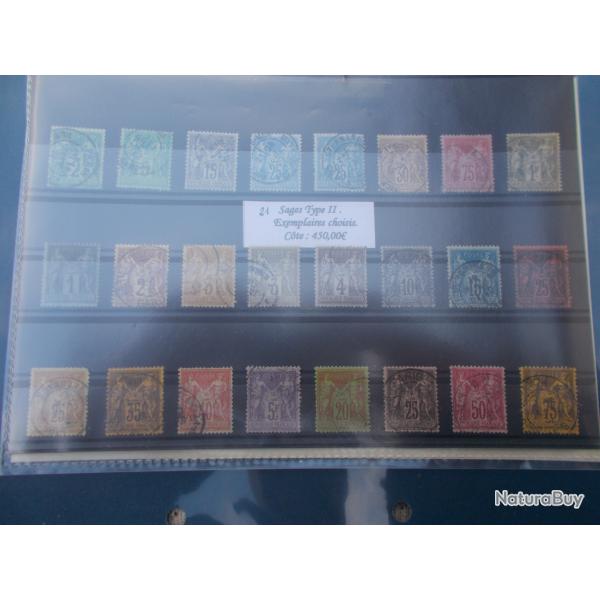 lot  24 timbres obliteres  sage type II,cot� 450 euros!!RARE