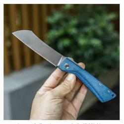 Couteau Trivisa Norma-03 Lame Acier 14C28N Stonewash Manche Blue Micarta Linerlock IKBS TVYD01LM14
