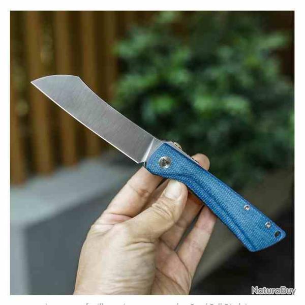 Couteau Trivisa Norma-03 Lame Acier 14C28N Stonewash Manche Blue Micarta Linerlock IKBS TVYD01LM14
