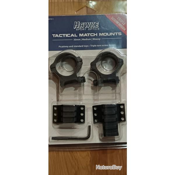 COLLIERS MONTAGE HAWKE FIXE TACTICAL MATCH RAIL WEAVER DIAM 30MM + EXTENSION PICATINNY/WEAVER