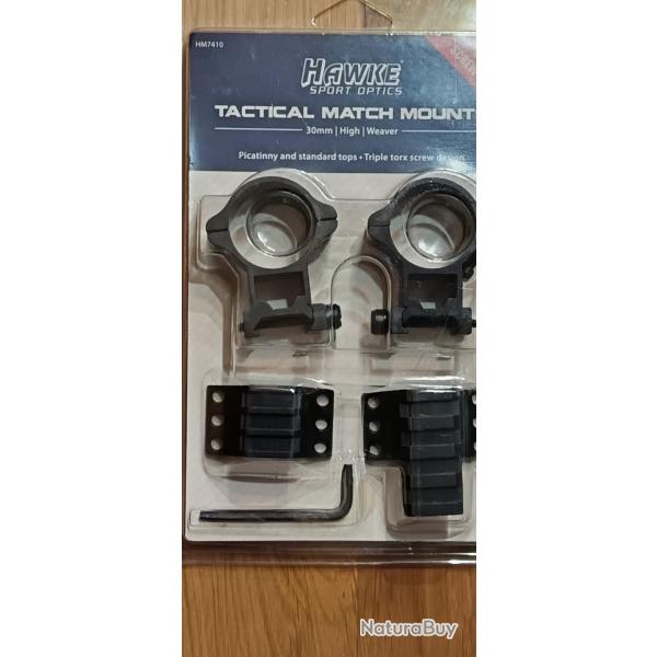 COLLIERS MONTAGE HAWKE FIXE TACTICAL MATCH HAUT RAIL WEAVER DIAM 30MM + EXTENSION PICATINNY/WEAVER