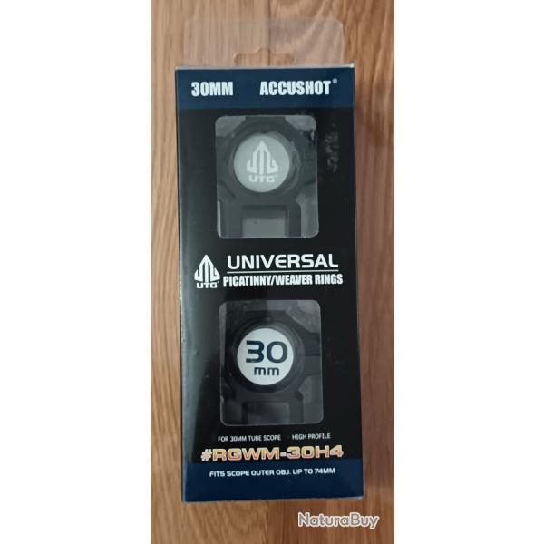 COLLIERS MONTAGE FIXE UTG HAUT RAIL WEAVER/ PICATINNY DIAM 30MM