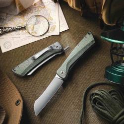 Couteau Trivisa Norma-04G Lame Acier 14C28N SW Manche Green Micarta Linerlock IKBS TVYD01GM14