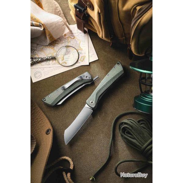 Couteau Trivisa Norma-04G Lame Acier 14C28N SW Manche Green Micarta Linerlock IKBS TVYD01GM14