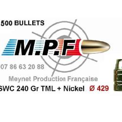 Balles MPF 44 SWC BB 240 Gr TMJE + nickel  &Oslash; 429" Ogives polmbs cuivr&eacute;es nickel&eacute; / 250  port offert