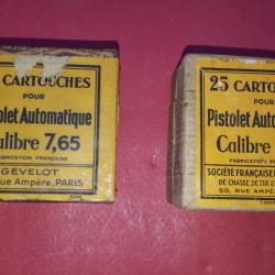 Lot 2 boites vides cartouches 7.65 (32 ACP) fabrication Gevelot N&deg;9222 et SFM N&deg;9025