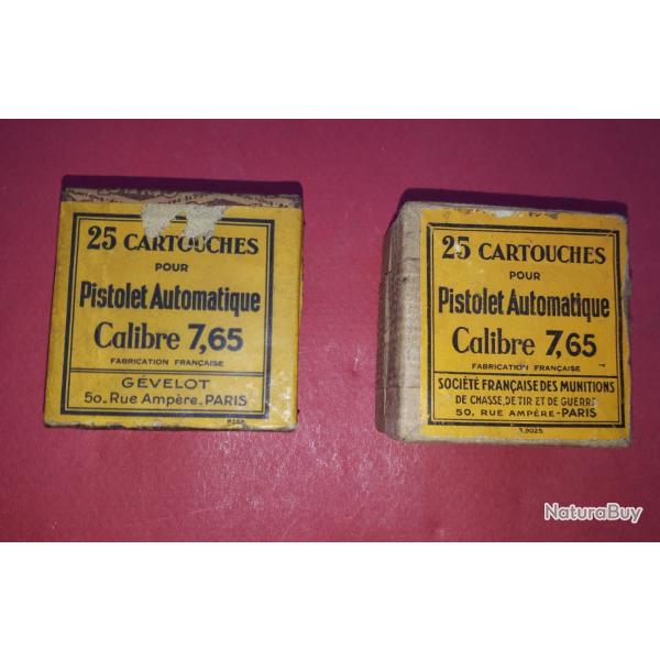 Lot 2 boites vides cartouches 7.65 (32 ACP) fabrication Gevelot N�9222 et SFM N�9025