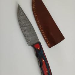 couteau avec lame Damas (11cm) avec fourreau cuir