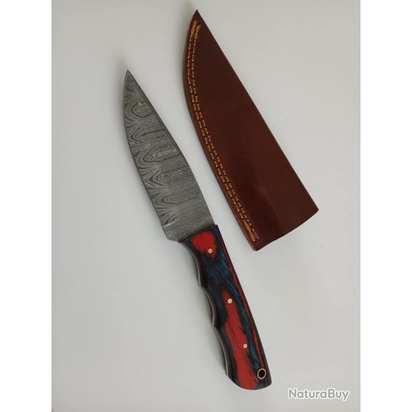 couteau avec lame Damas (11cm) avec fourreau cuir