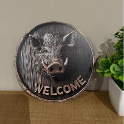ENCHERE 1 EURO : Plaque M&eacute;tallique WELCOME Sanglier