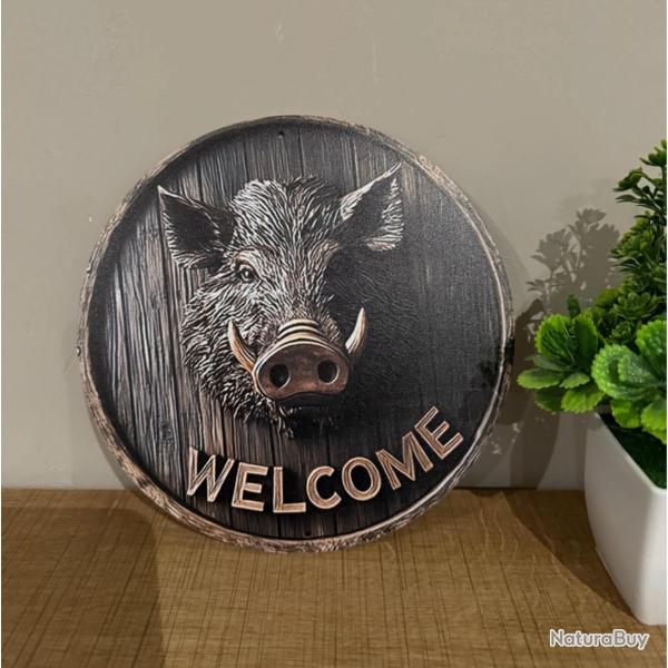 ENCHERE 1 EURO : Plaque M�tallique WELCOME Sanglier