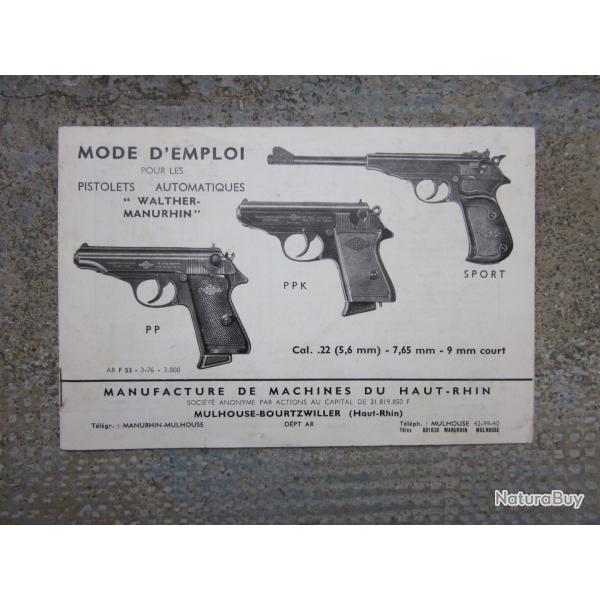Notice d'origine Walther - Manurhin PP PPK Sport