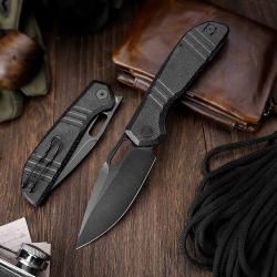 Couteau Trivisa Gecko-BM Lame Acier 14C28N Noire Manche Black Micarta Linerlock TVJM04BM14