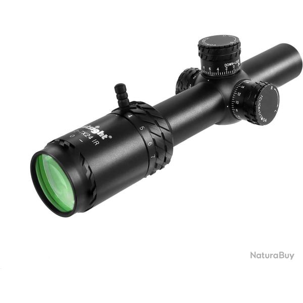 Lunette de Vis�e 1.2-7x24 FFP HD Mil-Dot Grav� Rouge Vert Tube 30 mm �tanche Antibu�e Chasse Tir