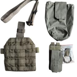 Ensemble ceinture,porte chargeur,poche de d&eacute;lestage et plaque de cuisse coyote