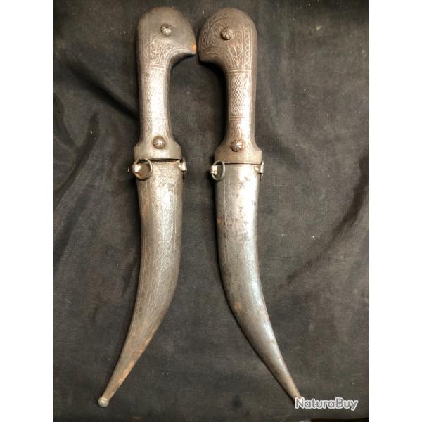 paire de dagues poignards nielle empire ottoman ou iran