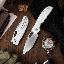 Couteau Trivisa Gecko-WG Lame Acier 14C28N Satin Manche White G10 Linerlock TVJM04WG14