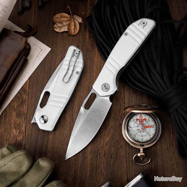 Couteau Trivisa Gecko-WG Lame Acier 14C28N Satin Manche White G10 Linerlock TVJM04WG14