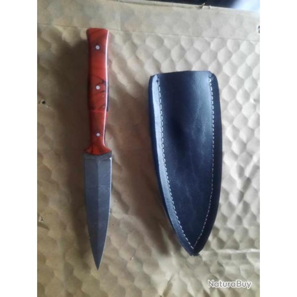 Couteau Dague Scottish Dirk Lame Acier Damas 256 Couches Manche R�sine Etui Cuir Fabric Artisanale