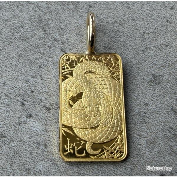 Pendentif Lingot or 1 g mont� en pendentif - Suisse - 24 carats - ARGOR - Serpent
