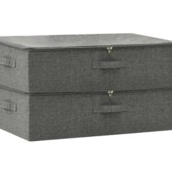 Bo&icirc;te rangement tissu polyester anthracicte 70x40x18 cm pliable avec poign&eacute;e lot de 2