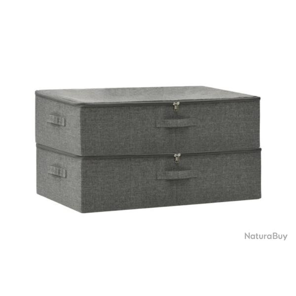 Bo�te rangement tissu polyester anthracicte 70x40x18 cm pliable avec poign�e lot de 2