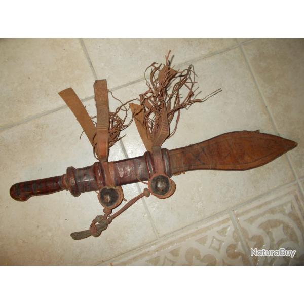 ancienne machette africaine afrique ethnique �tui cuir vintage marque martouret guerrier brousse