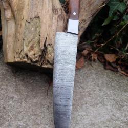 Couteau De Cuisine de Chef Lame Acier Damas 256 Couches Manche Bois/Acier Fabrication Artisanale