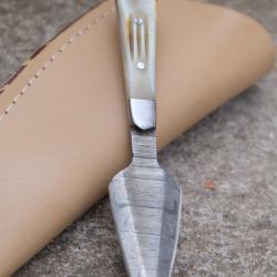 Skinner Couteau Stylet Damas Lame 256 Couches Manche Os Fabrication Artisanale Etui SimiliCuir