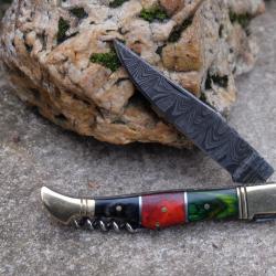 Couteau Damas Lame 128 Couches Fa&ccedil;on Laguiole Abeille Manche Cocobolo Tire Bouchons Fabr ArtisanaleA