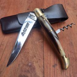 Magnifique Couteau LE VRAI LAGUIOLE GUY FAYET 2 Pi&eacute;ces Manche en Pointe de Corne avec &Eacute;tui