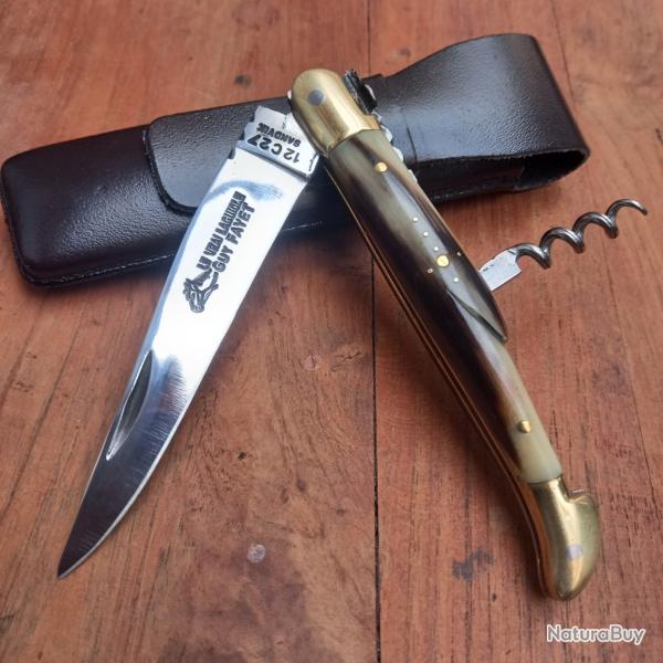 Magnifique Couteau LE VRAI LAGUIOLE GUY FAYET 2 Pi�ces Manche en Pointe de Corne avec �tui