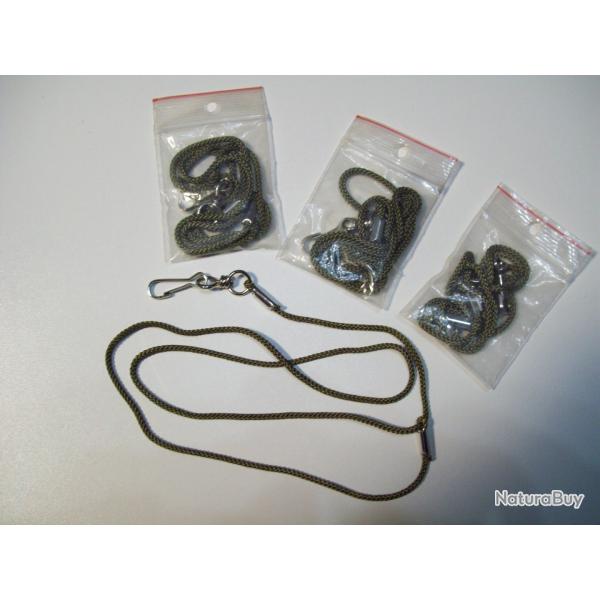 4 cordons pour sifflet nylon kaki avec mousqueton mod�le arbitre/chasse/ou autre