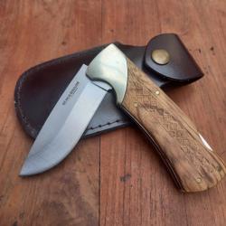 Gros Couteau MAGNUM by B&Ouml;KER Manche en Bois Grav&eacute; avec &Eacute;tui en Cuir