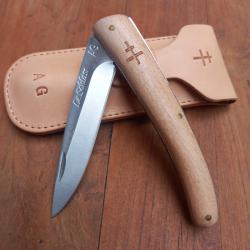 Joli Couteau R&eacute;gional LE SCHLASS AG Manche en Bois avec &Eacute;tui en Cuir