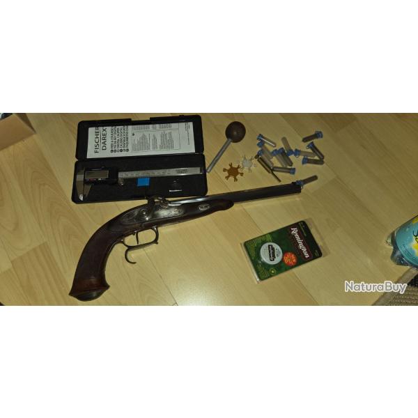 Pistolet Le Page percussion calibre .44  a restaurer / pas de poudre dans ce lot dosettes vides