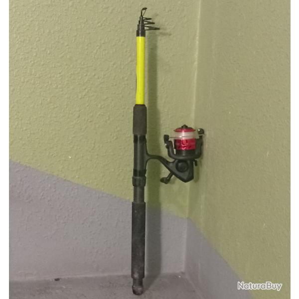 SUPERBE MOULINET NEUF + CANNE � P�CHE � AMENER PARTOUT (45cm repli�).  195m DE FIL WATER QUEEN