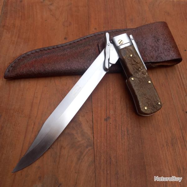 Magnifique et Solide Couteau de Chasse � la d estaing BEGON Inox Manche en Corne avec �tui en cuir