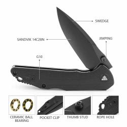 Couteau Trivisa Arae-03B Lame Acier 14C28N Black Stonewash Manche Black G10 Backlock TVTY27BG14