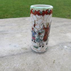 Art d'Asie - Ancien petit vase rouleau chinois/pot &agrave; pinceaux en porcelaine de chine - CHINE (XX&eacute;)