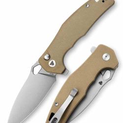 Couteau Trivisa Corvus-03N Lame Acier 14C28N Manche Tan G10 Button Lock IKBS TVTY20NG14