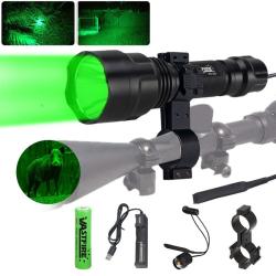 Lampe Tactique C8 Verte  800m LED avec Batterie 18650 Chargeur Support Fusil et Interrupteur D&eacute;port&eacute;