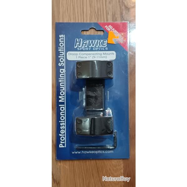 COLLIERS MONTAGE HAWKE 1 PIECE FIXE TACTICAL  RAIL 11mm DIAM 25.4MM/1" AVEC COMPENSATEUR HAUTEUR
