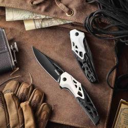 Couteau Trivisa Leo-03BW Lame Acier K110 SW Manche Black & White G10 Linerlock TVXW02WBKG