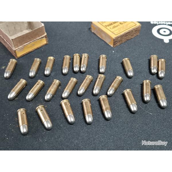 ancienne boite et 25 cartouches neutralis� 25ACP ou 6,35 Ex: pour pistolet colt pocket, FN Baby ect