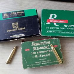 Lot de 75 &eacute;tuis .280 Remington, d&eacute;samorc&eacute;s, nettoy&eacute;s.