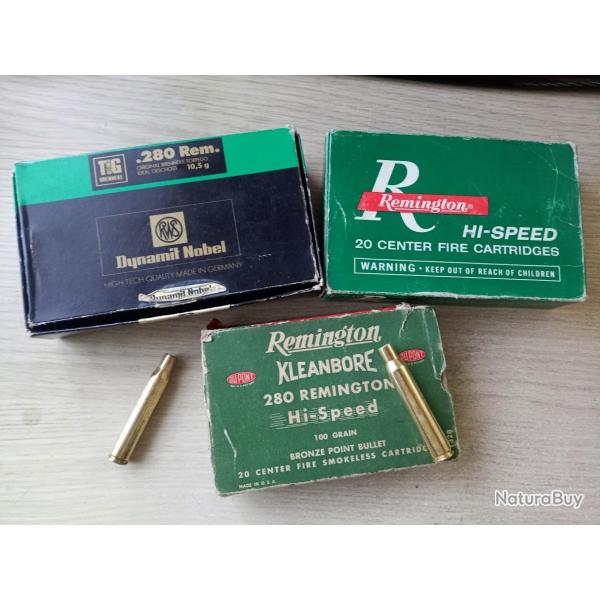 Lot de 75 �tuis .280 Remington, d�samorc�s, nettoy�s.