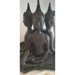 Grande lampe 4 bouddha adoss&eacute;s en bois pr&eacute;cieux noircit mod&egrave;le Nirvana n.880051 import BECKET
